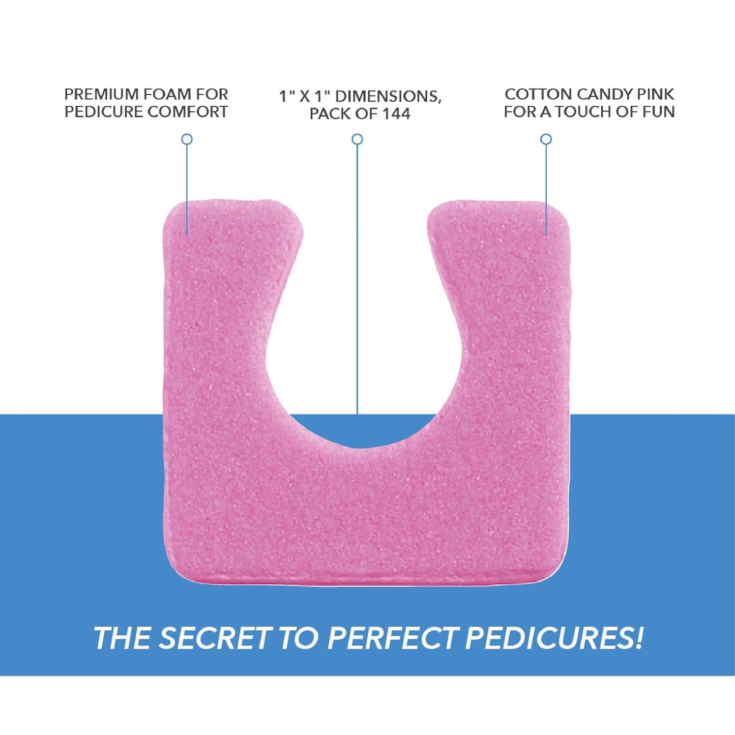 ForPro Professional Collection Sole Toe, Cotton Candy Pink, Individual Pedicure Toe Separators, 1” W x 1” L, 144-Count