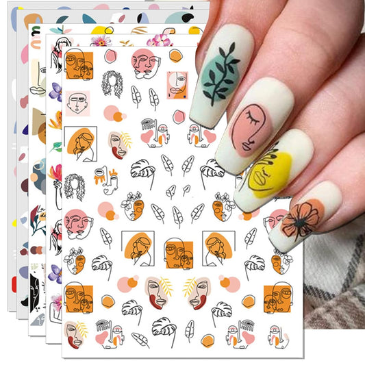 Graffiti Fun Nail Art Stickers, 3D Abstract Nail Decals, Self-Adhesive Minimalist Design Nail Decorations (9 Sheets)