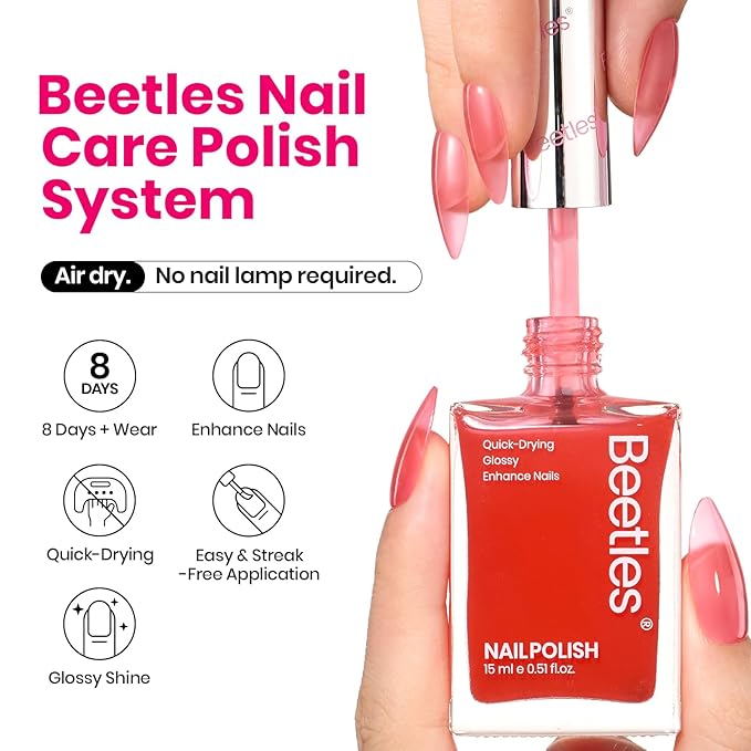 Beetles Nail Polish - Fast Drying Red Finger Nail Polish (15ml) No UV Lamp Needed Nail Lacquer Manicure Diy Nail Art Home Salon Christmas Gift For Women