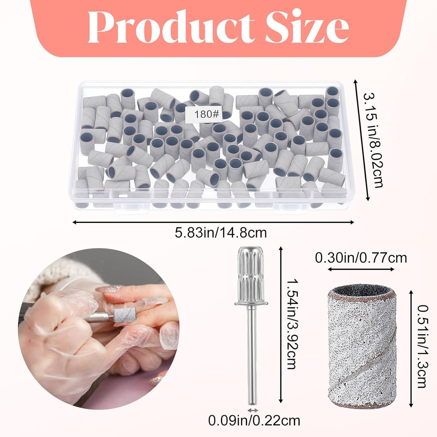 200 Pcs Nail Sanding Bands, 180 Grit Zebra Sanding Bands for Nail Drill with 3/32” Nails Drill Bit for Nails Files, Gel Removing