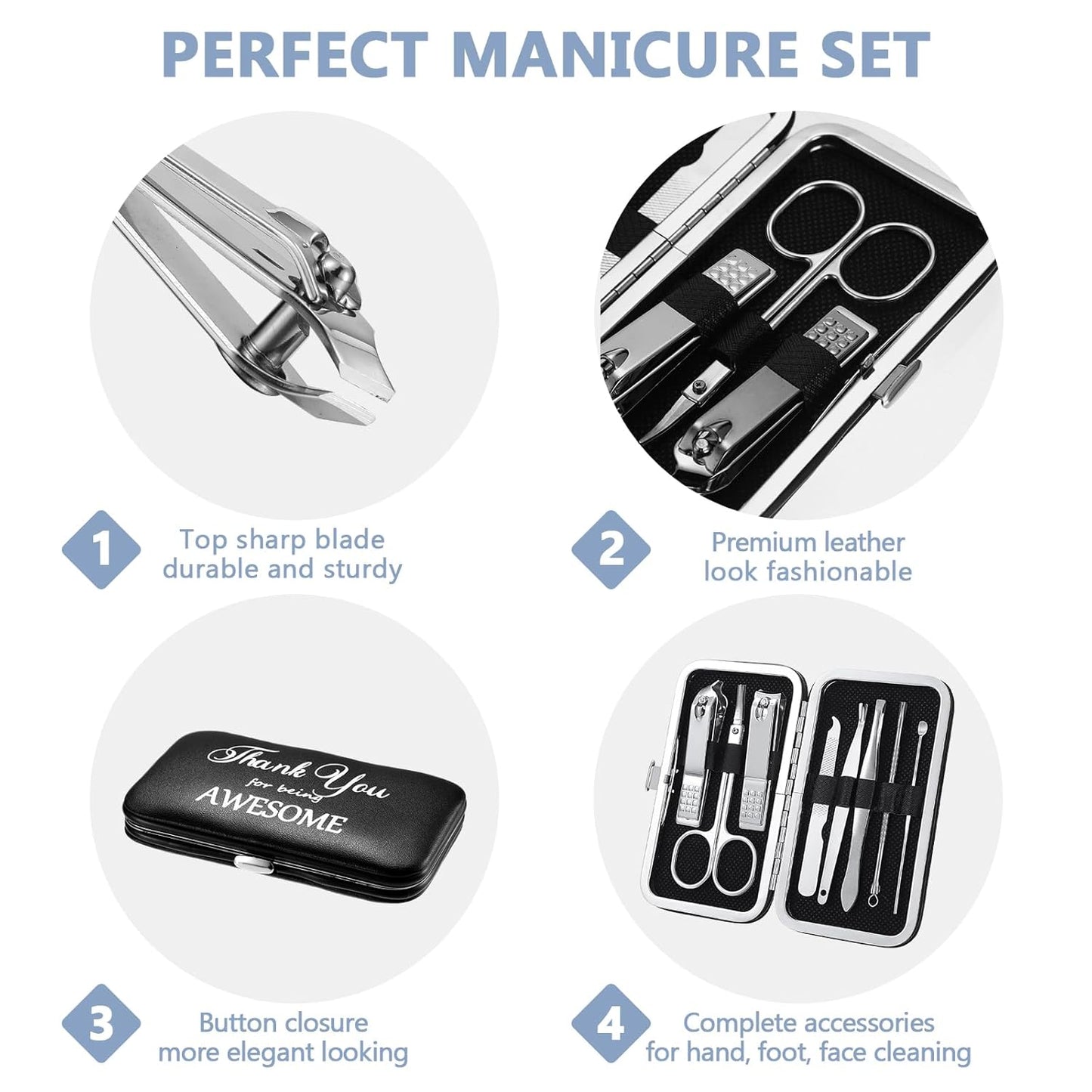 Therwen 24 Sets Manicure Set Nail Clippers 8 in 1 Stainless Steel Grooming Nail Kit Thank You Appreciation Gift Professional Pedicure Tool for Men Women Personal Care(Black)