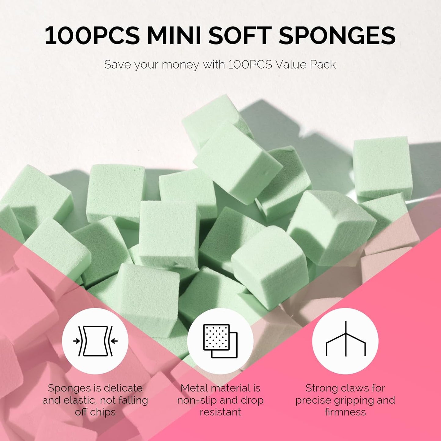 MelodySusie 100Pcs Soft Nail Sponges for Ombre, Nail Art Sponges With Grabbing Pen, Blooming Nails, Gradient Nail, Manicure Nail Art Tools, Professional Accessories for Home and Salon Use, Green