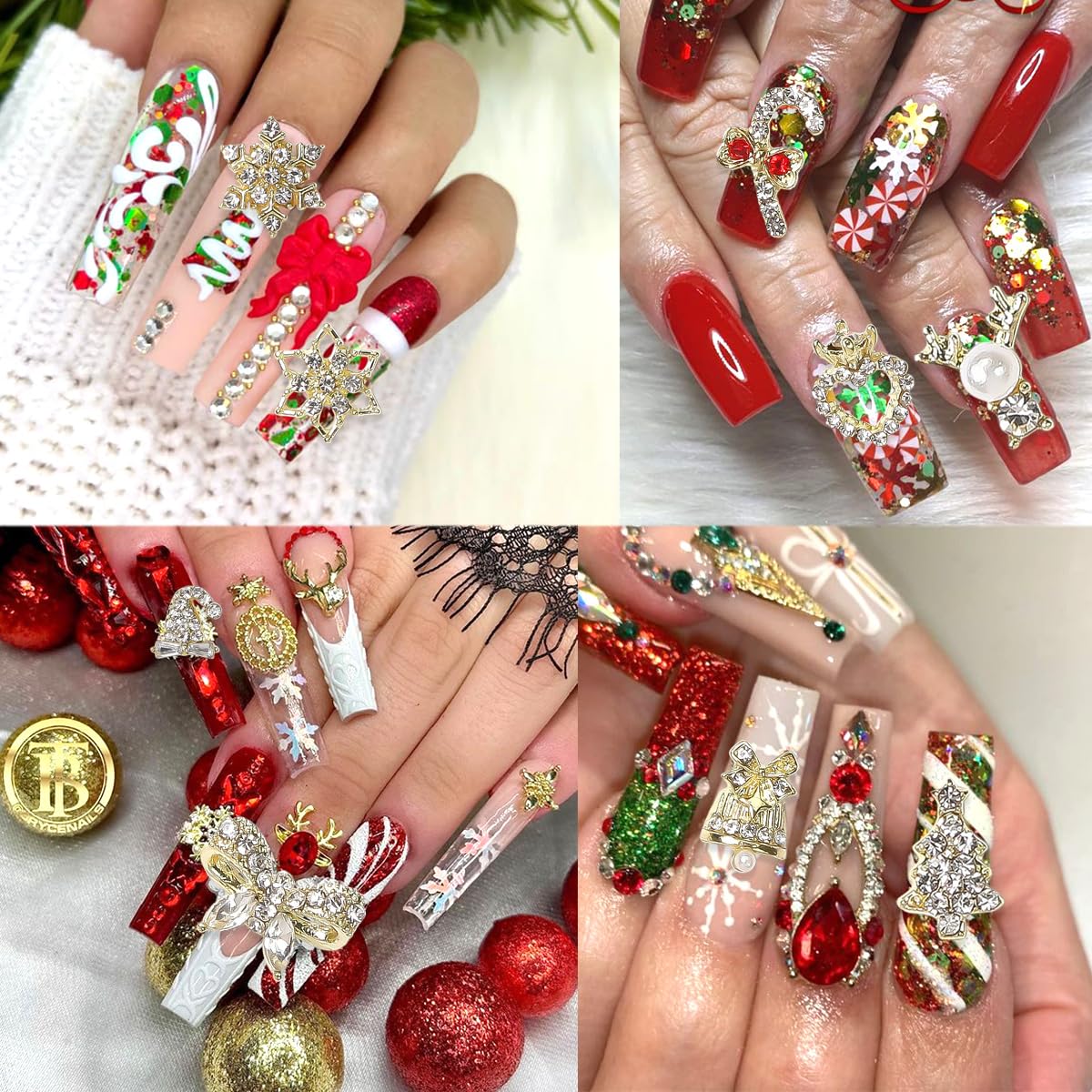 18Pcs Christmas Nail Art Charms Metallic Silver Nail Charms Shiny Snowflake Heart Christmas hat Trees Nail Rhinestones Bling Cute Crystal Nail Gems Winter Glitter Snowflake Nail Supplies for Women DIY