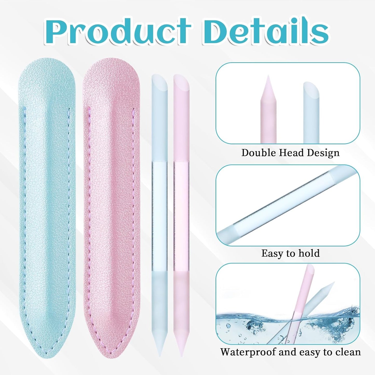 Giantree 2 Pcs Glass Cuticle Pushers, with Leather Case Double-Headed Cuticles Removal Tool, Glass File Fingertip Precision File Cuticles Remover, Nail Stick Cuticle Pusher Tools for Nail
