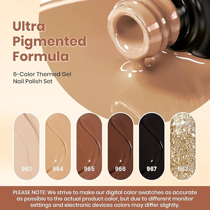 Beetles Fall Brown Gel Polish - 6 Colors Nude Brown Neutral Beige Khaki Glitter Gold Gel Nail Polish Set Roasted Chestnuts Collection Uv Gel Nail Art Manicure