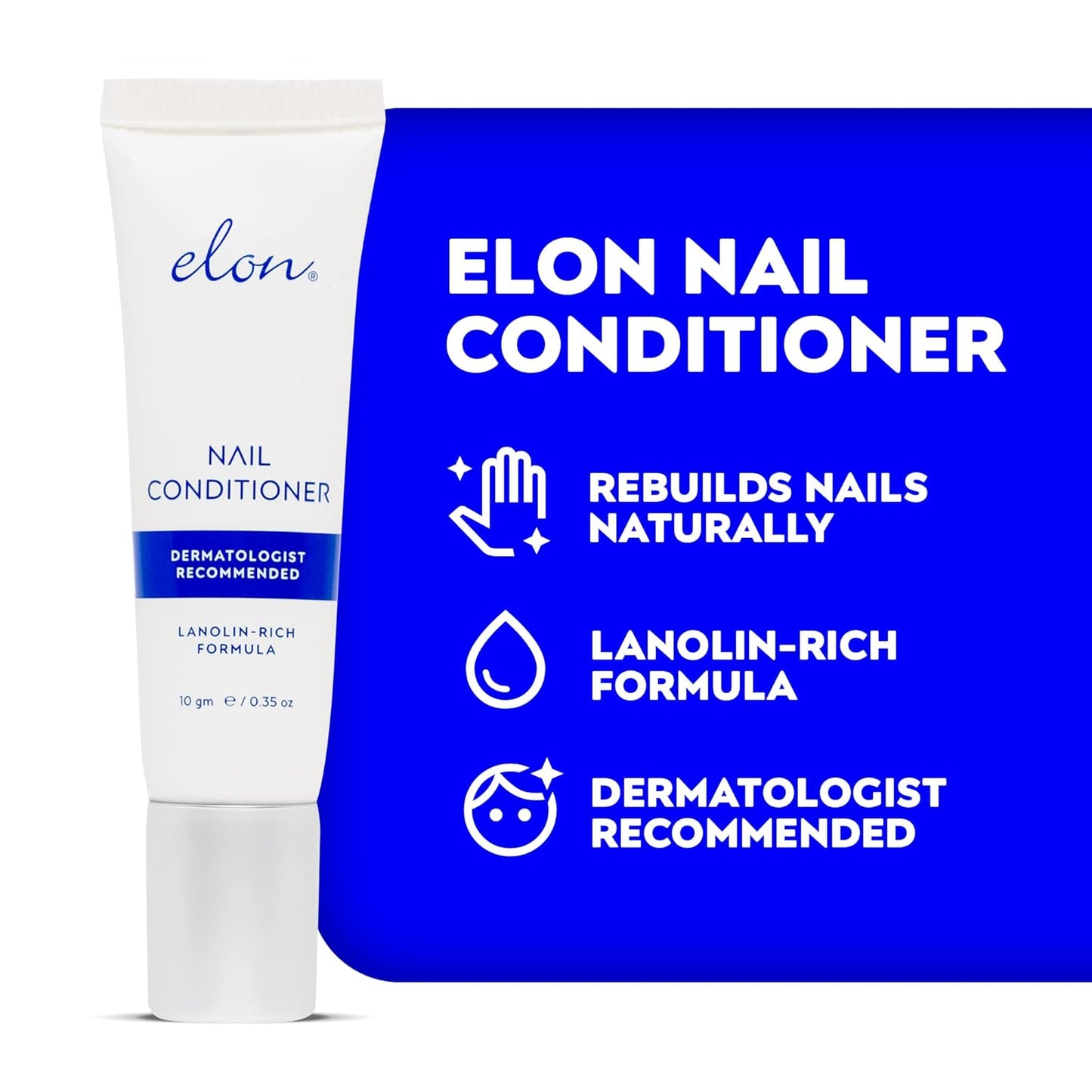 Elon Lanolin-Rich Nail Conditioner – Strengthens Nails, Protects Cuticles, Dermatologist-Recommended for Brittle & Damaged Nails (10g tube, 3 Pack)