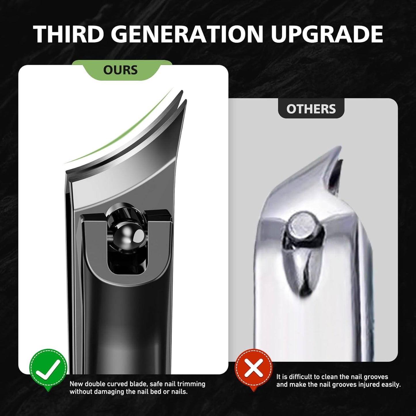 BALUCA Slanted Blade Ingrown Toenail Clippers for Thick Toenails, Angled Toe Nail Fingernail Cutter Trimmer for Seniors and Men - Black