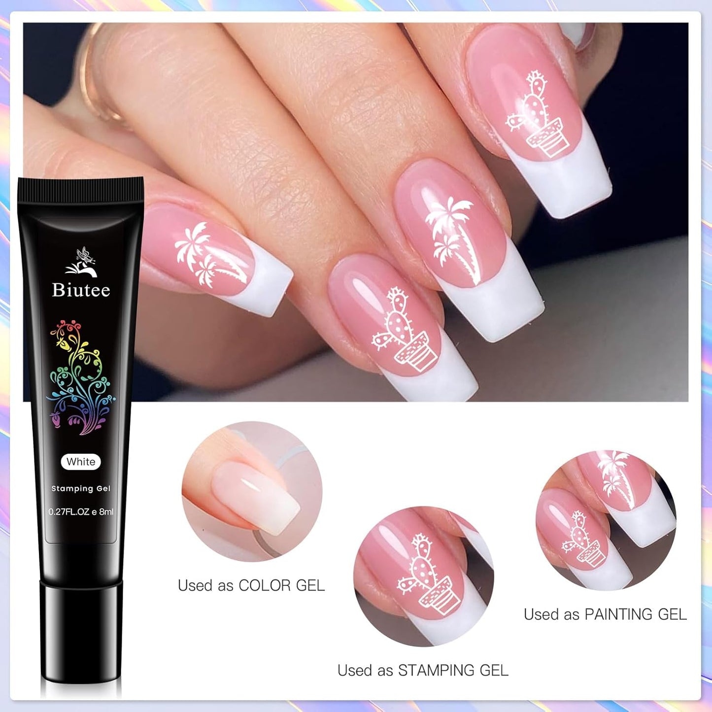 Biutee Nail Stamper Kit 12Pcs Nail Art Stamping Plate 8 Colors Stamp Polish Gel with Top Coat and Base Coat Set Silicone Stamper Scraper, Nail Stamp Plates Love Flower Butterfly Leaf Halloween Design