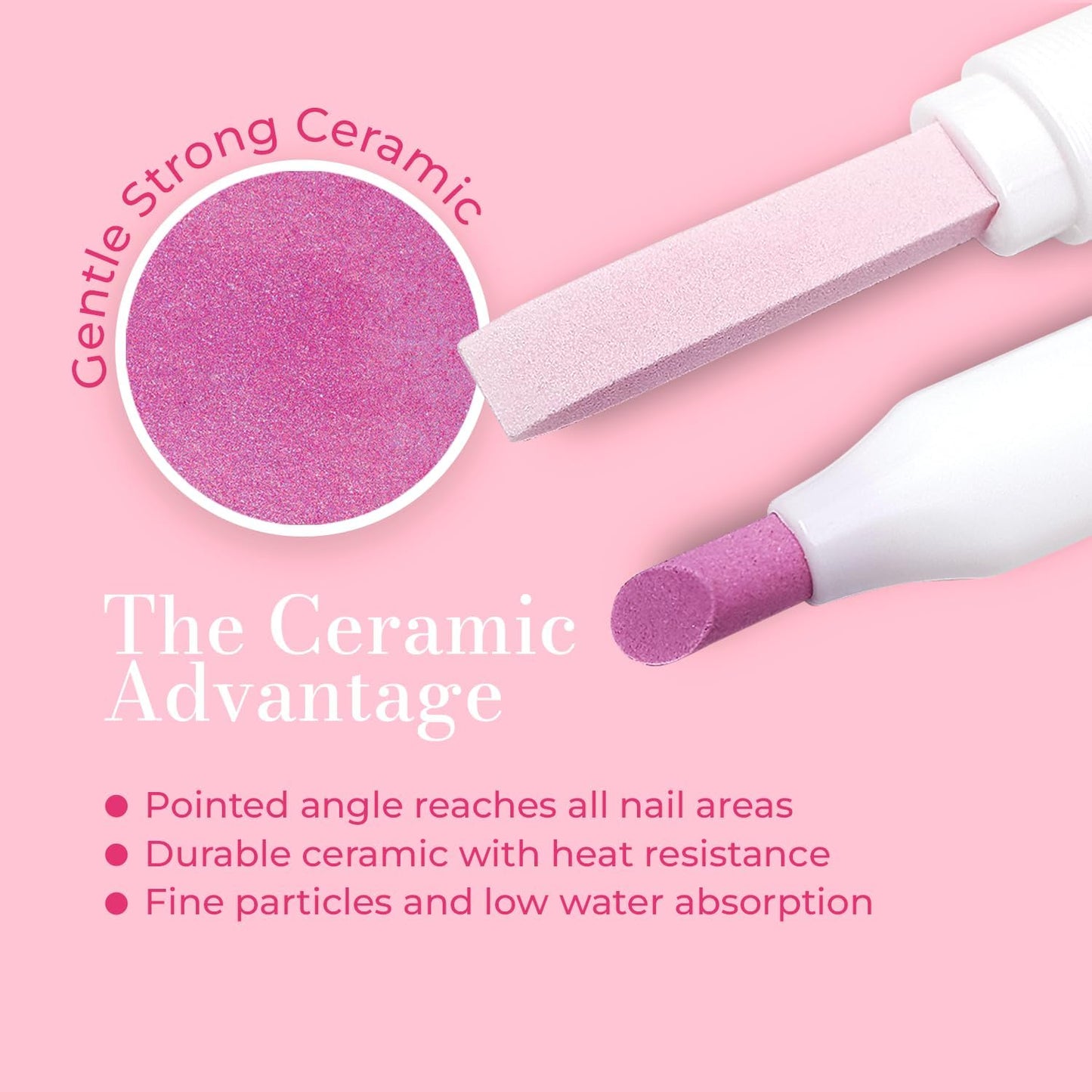 Ceramic Pusher Files for Nails, Manicure Fingernail Files with Cases, Professional Precision Filing Cuticle Remover, Manicure Stick, 2 Pieces