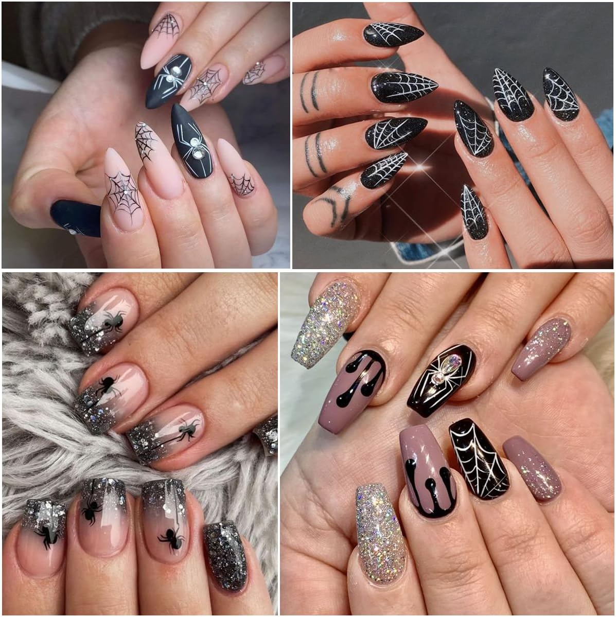 Spider Web Halloween Nail Stickers,Halloween 3D Nail Spider for Nail Art Self-Adhesive Glue Finger Nail Decals Spider Web Black Red White Design Holographic Spiders Manicure Art Supplies Decoration 6