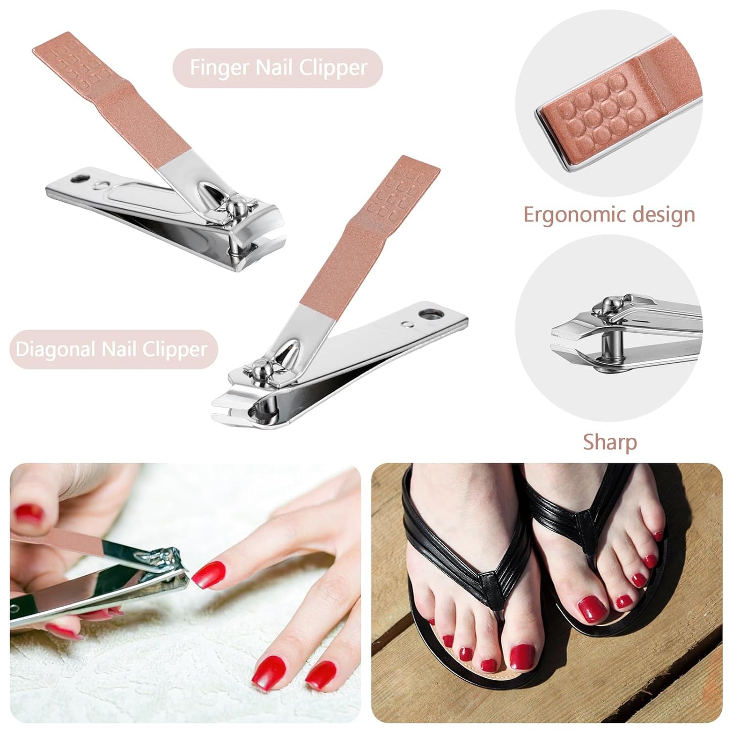 Geosar 50 Set Travel Manicure Kit Nail Clippers Pedicure Professional Nail Care Tools Stainless Steel Grooming Set with Portable Travel Case Gifts for Mother Father(8 In1,Rose Gold)
