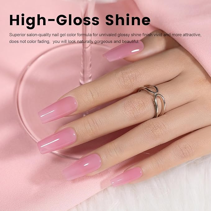 RARJSM Nude Gel Nail Polish Purplish Pink Sheer Neutral Skin Tone Color Ice Jelly Clear Pink Gel Polish Transparent Nail GelPolish Soak off UV LED Cured for Home Salon DIY Manicure 15ml Single Bottle