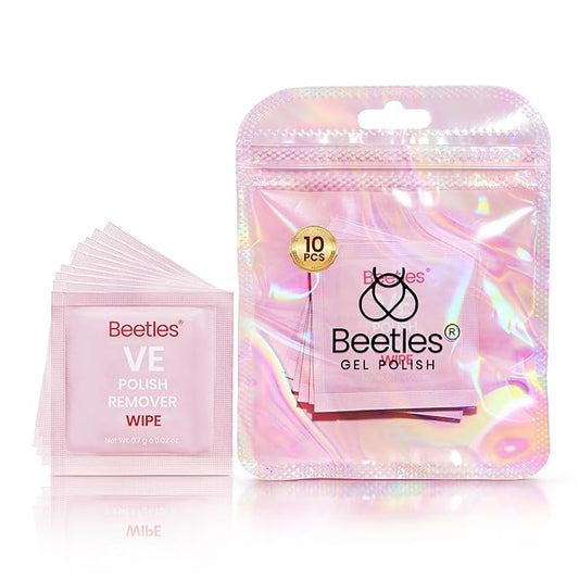 Beetles Nail Polish Remover Pads - Nail Scrubbers (10 Count) 2-in-1 Prep & Lacquer Remover Nail Wipes - Travel-Friendly Fingernail Polish Remover with vitamin E