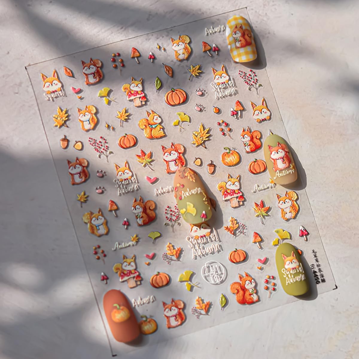 Fall Nail Stickers 5D Embossed Maple Leaf Pumpkin Squirrel Nail Decals Fall Leaves Nails Design Thanksgiving Day Nail Art Stickers Self-Adhesive Maple Leaves Sticker for Women DIY Manicure Decor 1Pcs