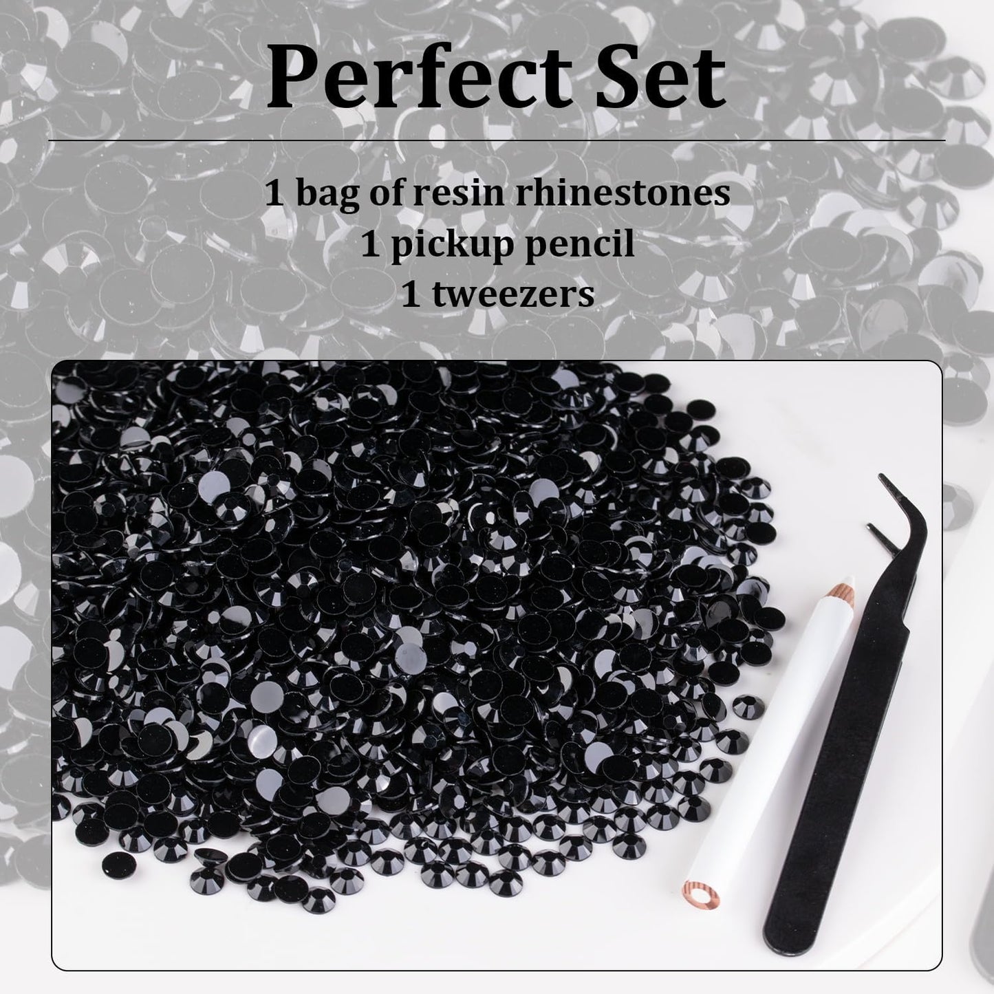 8000pcs 3mm Resin Rhinestones Bulk, Black Flatback Round Jelly Rhinestones Bedazzling Non Hotfix Crystal Gems Large Quantity Wholesale for DIY Crafts Clothes Bottles Tumblers Face Makeup Manicure