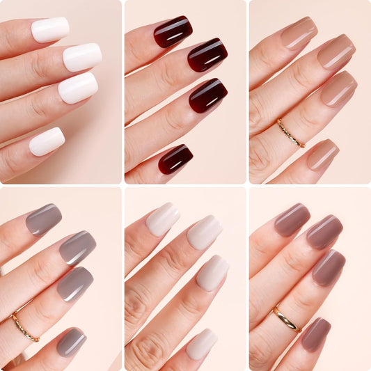 Makartt Press on Nails Kit: Short Deep Neutrals Coffin Tips in 6 Styles 144PCS, Natural Fit with Adhesive Tabs, Glue, and File, Manicure Set for Home Salon