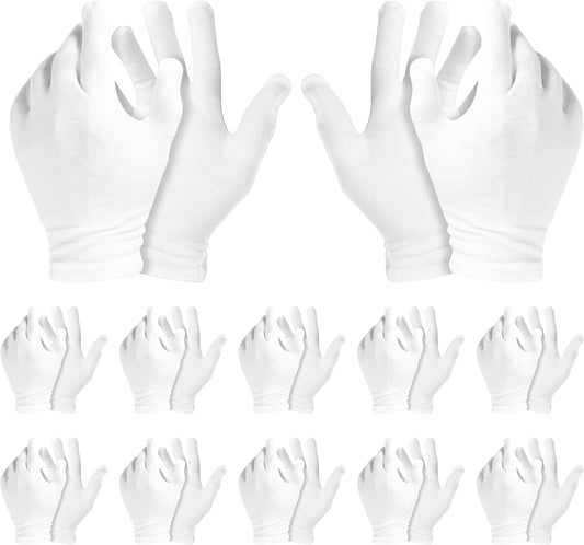 12 Pairs White Cotton Gloves Soft Eczema Moving Sensitive Dry Hands Moisturizing Bulk Pack (One Size, 12, Count)