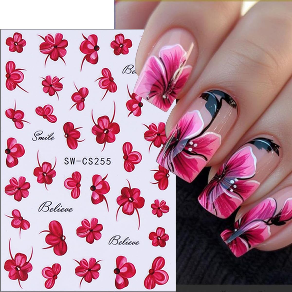 8Pcs Spring Summer Flower Nail Art Stickers 3D Self Adhesive Cherry Blossom Nails Decals Colorful Hibiscus Daisy Flower Nail Stickers Cute Peach Blossom Petals Nails Art Supplies for Women Manicure