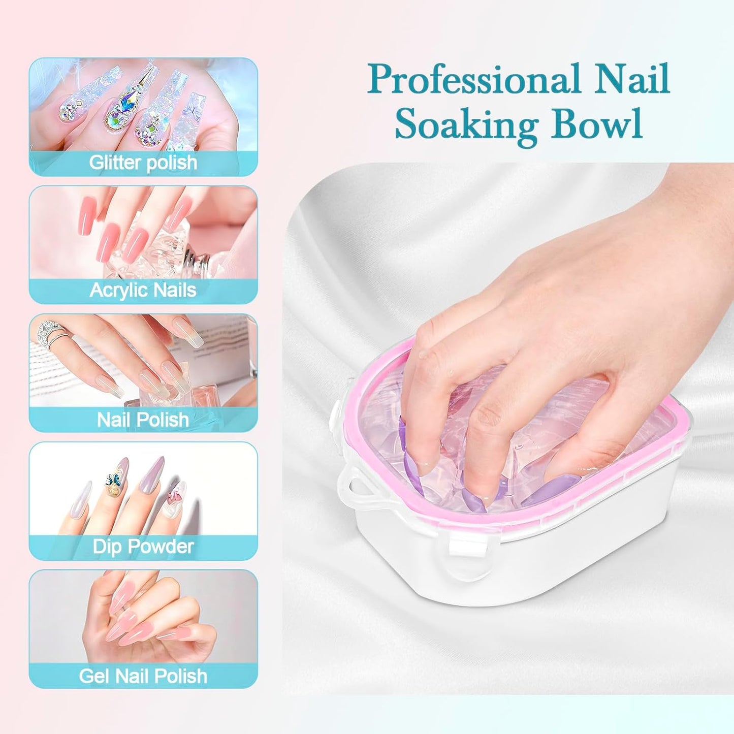 4 Pcs Soak Off Bowl Manicure Bowl, Double Layer Soaking Bowl, Nail Soaking Tray Soak Off Acrylic Nail Remover Dip Powder Acetone Removal Kit, Cuticle Pusher, Cuticle Peeler
