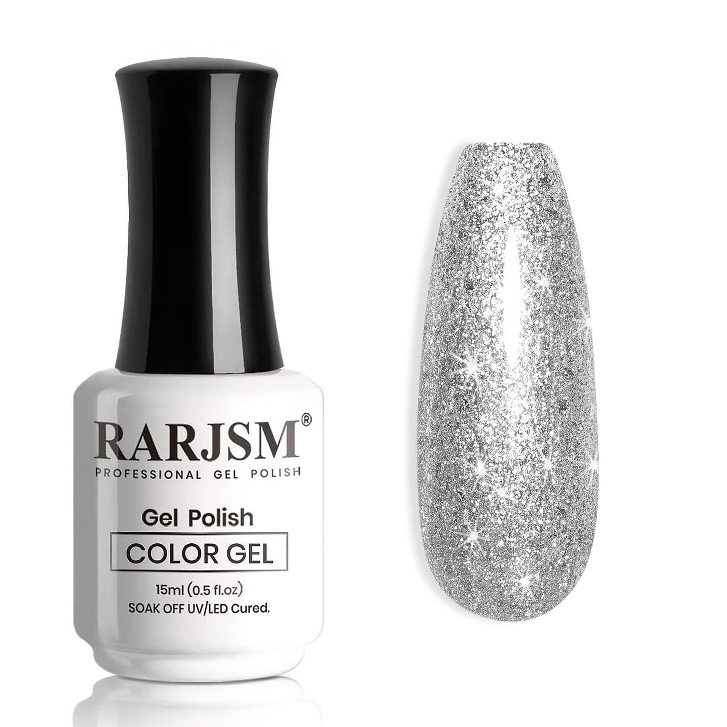 RARJSM Glitter Gel Nail Polish Platinum Silver Shiny Metallic Silver Diamond Gel Polish Sparkly Chunky Pigments Nail Gelpolish Soak off L e d UV Curing Required for Nail Art Salon Manicure Christmas