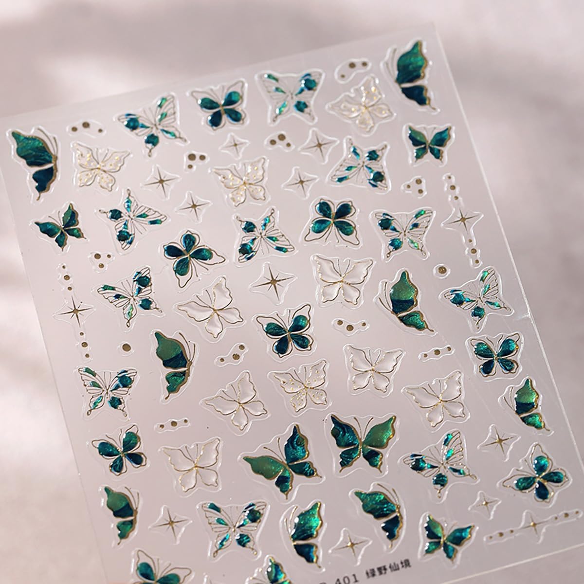 Butterfly Nail Stickers for Acrylic,5D Embossed Nail Art Stickers Self Adhesive Green Butterfly Nails Decals Gold Edge Butterflies Nails Supplies Crystal Jelly Designs for Women Spring Manicure