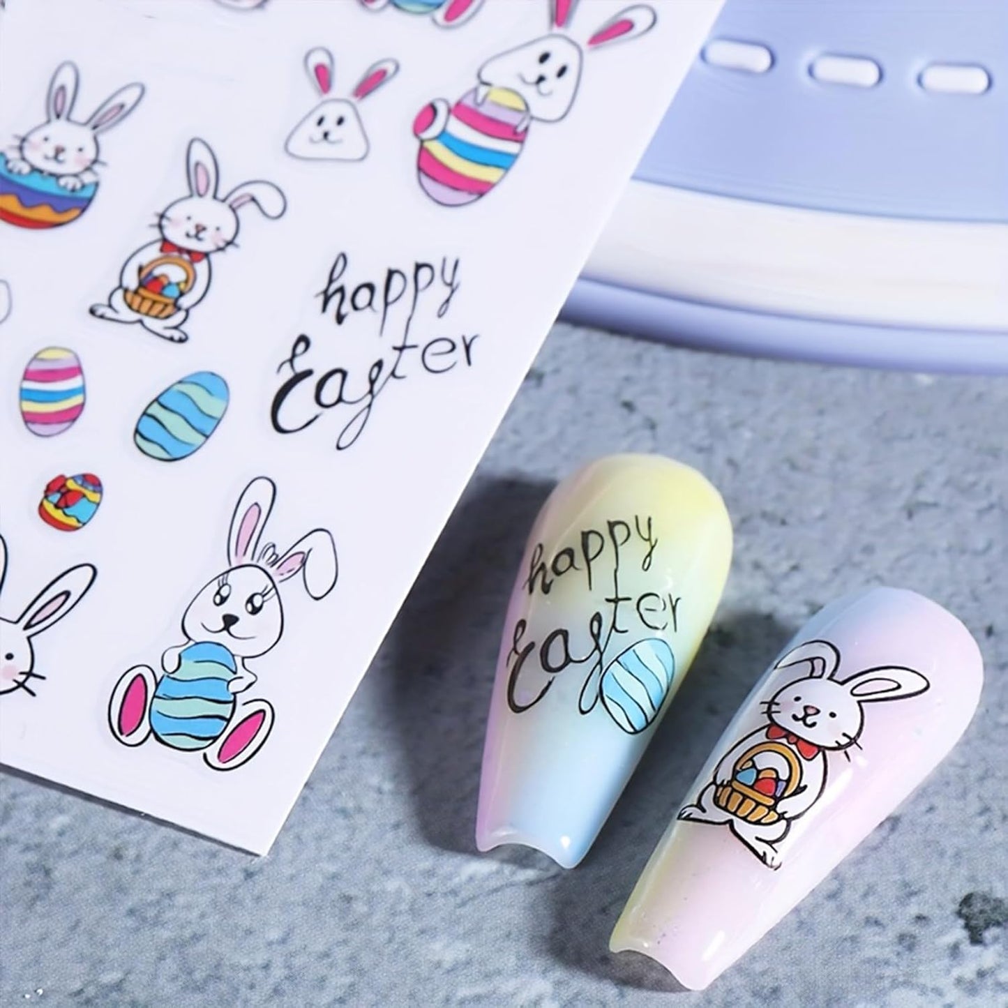 Easter Nail Art Stickers - Bunny Eggs Chick Self-Adhesive 3D Nail Decals for DIY Spring Holiday Floral Rabbits Carrot Manicure (3 Sheets)