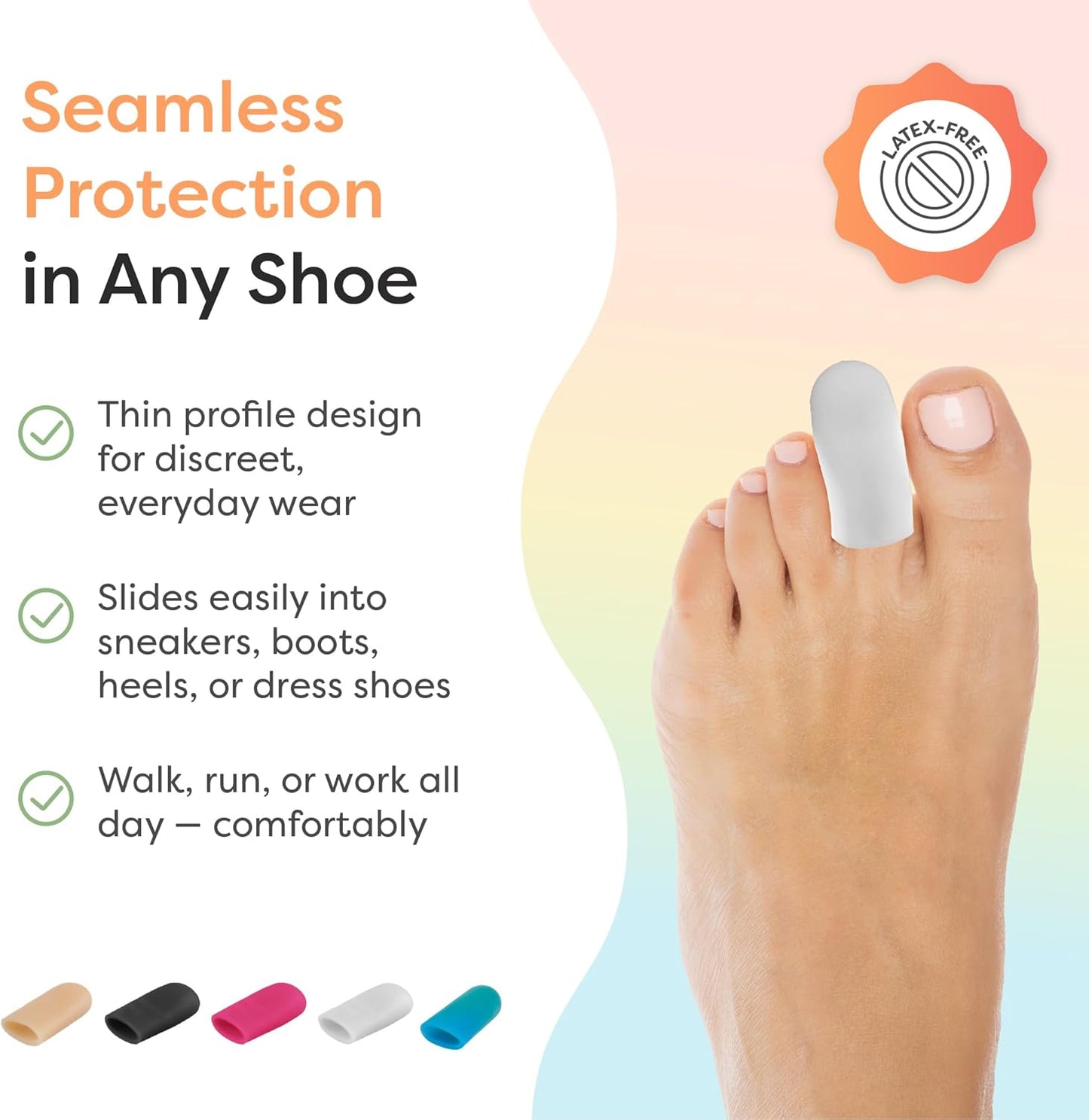 ZenToes 6 Pack Gel Toe Cap and Protector - Cushions and Protects to Provide Relief from Missing or Ingrown Toenails, Corns, Blisters, Hammer Toes (Small, White)