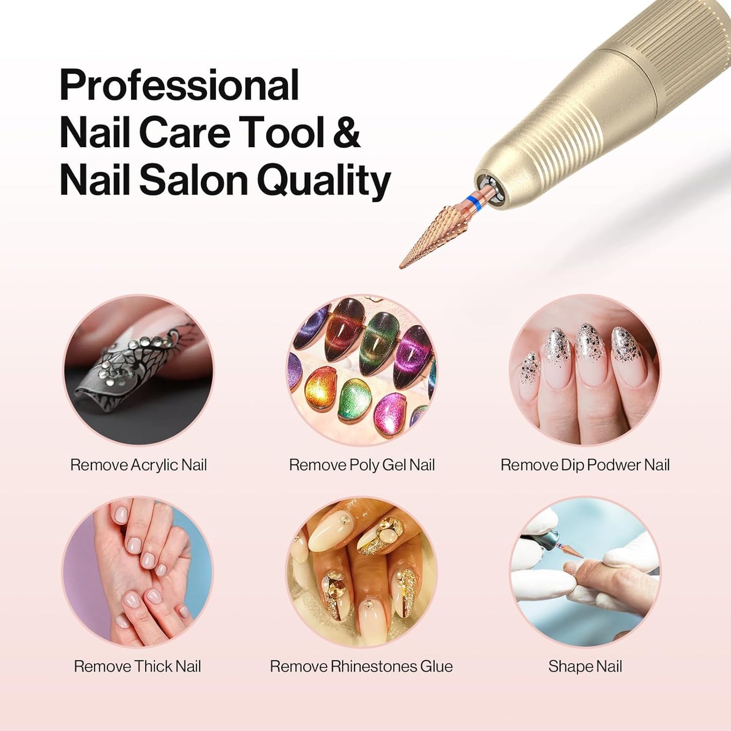 MelodySusie Professional Tapered Nib Nail Drill Bit, 3/32'' Carbide Tungsten Multi-function Bit, Suitable for Manicure Pedicure Cuticle Gel Polishing, Technicians Bit, Rose Gold, Series Bit-M, Medium