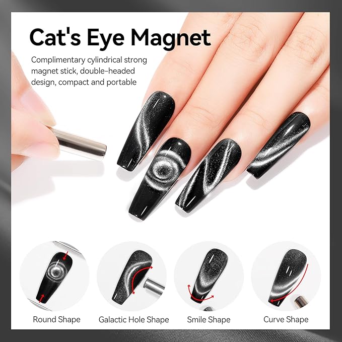 Cat Eye Gel Nail Polish Silver 12ML 9D Chameleon Cateye Magnetic Nail Polish Gel Holographic Cat Eye with Magnet Stick Varnish Soak off Manicure Set 1PC
