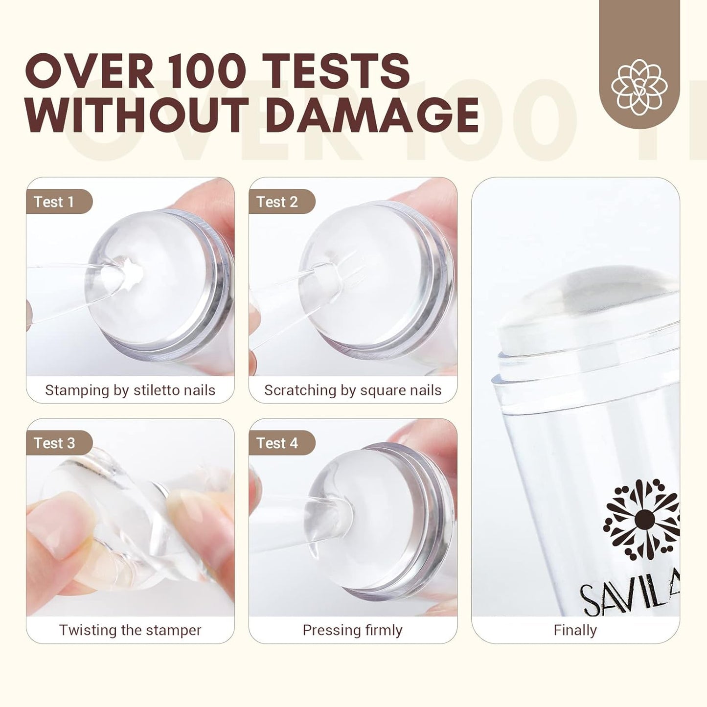 Saviland French Tip Stamp: 14PCS French Tip Tool with Replaceable Nail Stamp Head, Clear Silicone Nail Stamper with Scrapers for French Manicure Home DIY Nails Art Salon