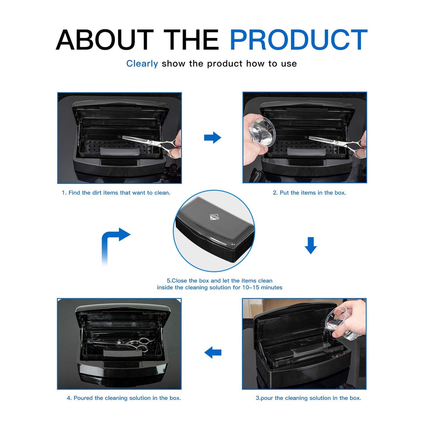 Aifeiter Nail Tool Sterilizer Box,Plastic Sterilizing Tray,The Disinfection Box for Nail Art Tools is Applicable to Nail Art Tools, Tweezers, Hair Salons, Spas and Manicure Equipment-Black