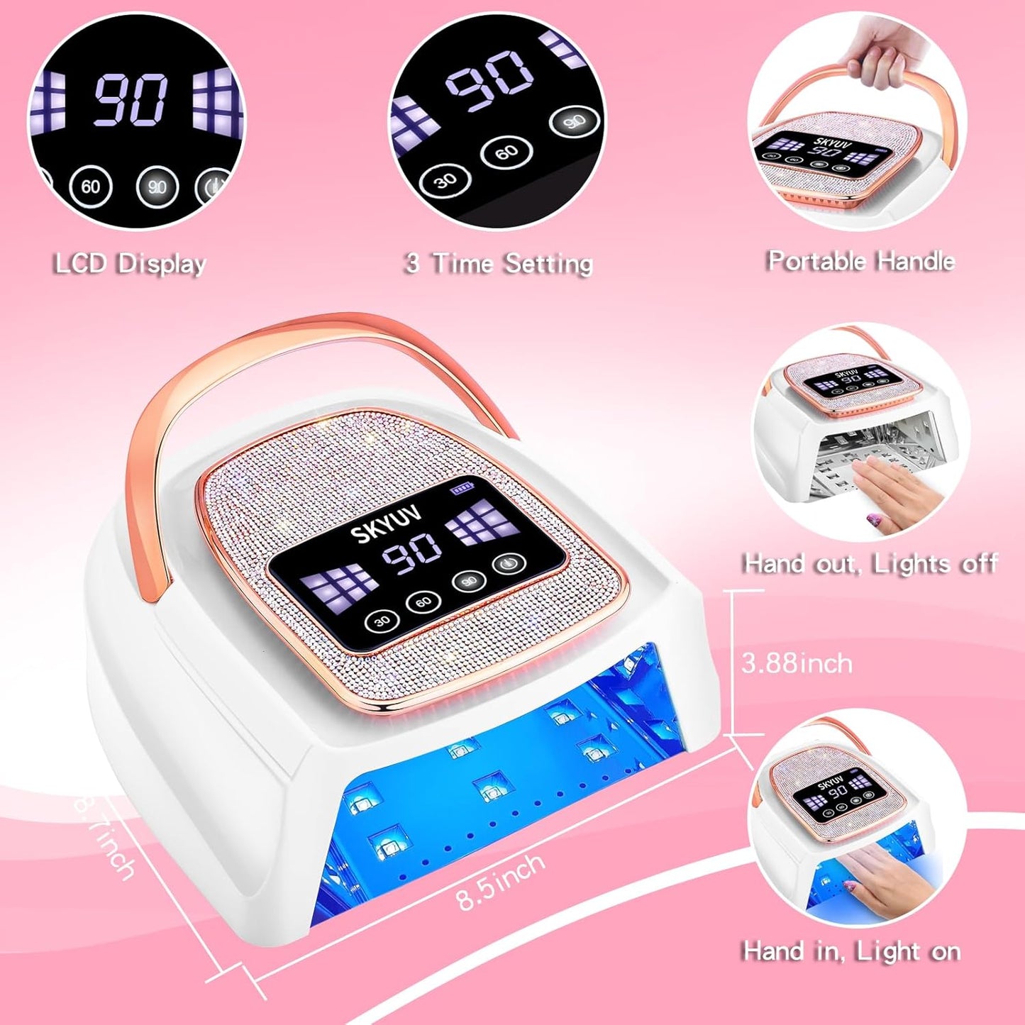 Rechargeable UV LED Nail Lamp, SKYUV Cordless Nail lamp for Gel Polish, UV Nail Lamp with 4 Timer Setting and Handle, Professional Nail UV Light for Gel Nails with 30 Beads for Salon and Home