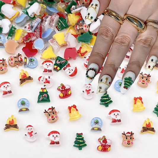 Christmas Nail Art Charms Santa Claus Snowman Resin Nail Charms Elk Bell Santa Tree Torches Red Shoes Nail Art Rhinestones Flat Back Christmas Nail Supplies for Women Girls Manicure DIY Decoration