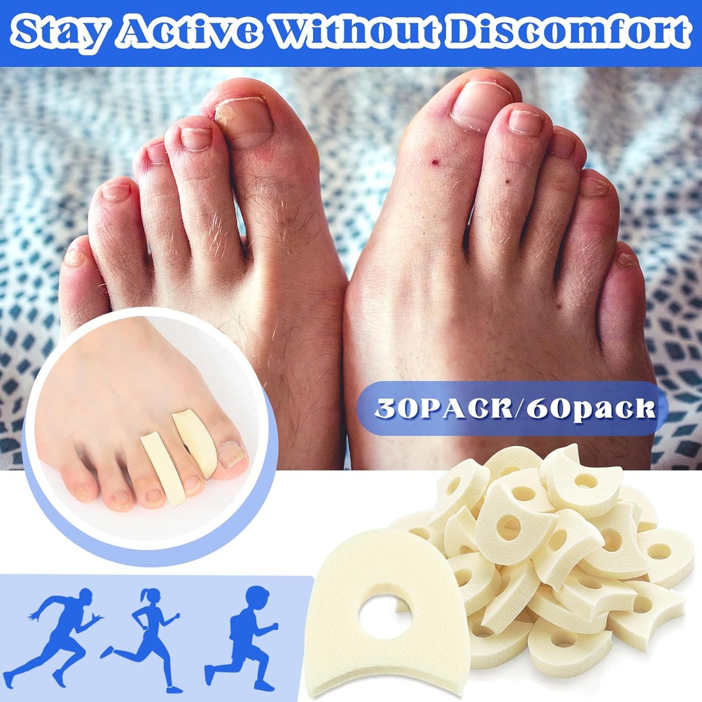 TrelaCo 60 Pcs Foam Toe Separators Spacers for Corn Relieves,1/4 Inch, Pain from Bunions, Blister and Hammer Toe Relief