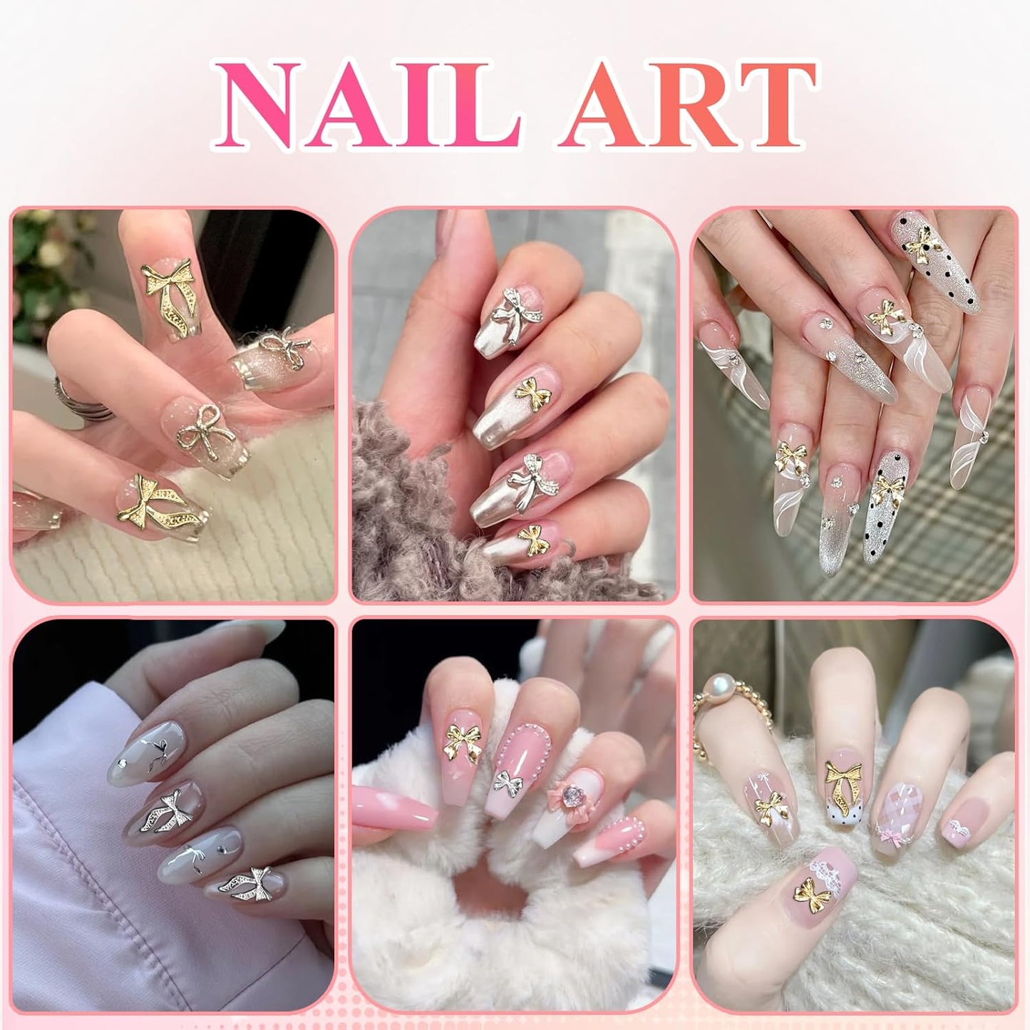 3D Metal Bowknot & AB Pearl and Mini Beads Nail Art Kit - Gold/Silver Alloy Bowknot, 1-2mm Stainless Steel Caviar Beads, 3mm Half Pearls for Professional Salon & DIY Manicure Jewelry Designs (Set 3)