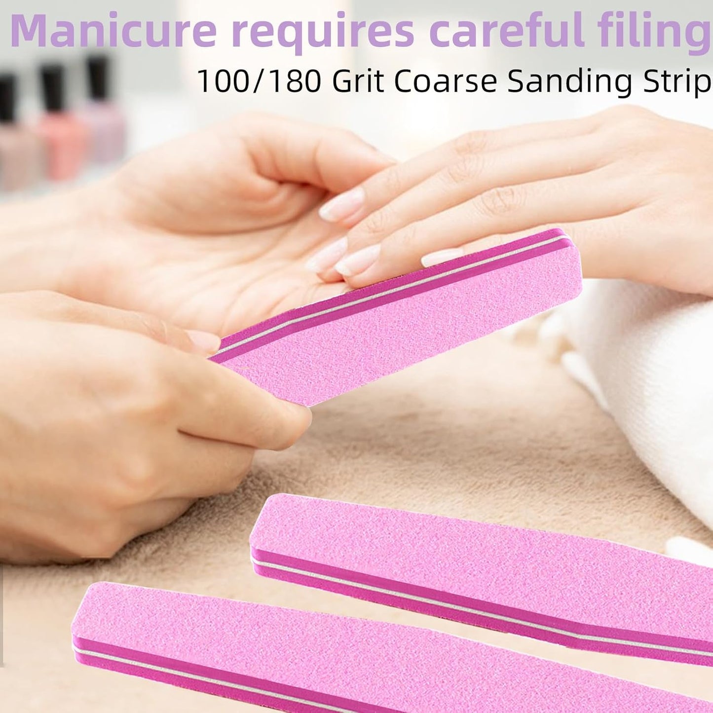 10 Pack 100/180 Grit Nail Files and buffers,Double Sided Nail Files,Nail Buffer Block,Fingernail File,Sponge Buffing Nail File,for Acrylic/Natural Nails(Pink)