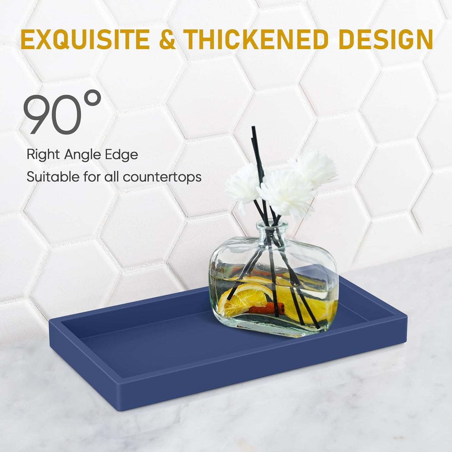 Silicone Vanity Tray - Thickened, Shatterproof, Rectangle - 7.8 * 3.9 in - For Counter, Soap Dispenser