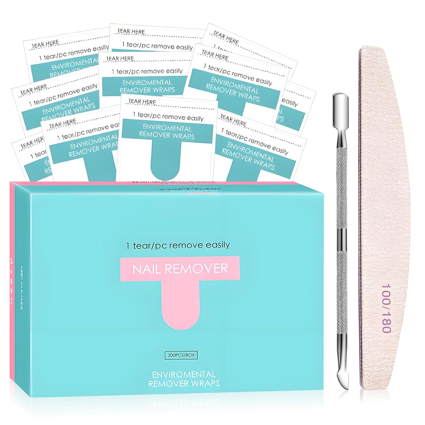 Nail Polish Remover Wipes,200 Pack Individually Nail Polish Remover Pads with Tools,Portable Fingernail Travel Kit,Quickly removedor de gel para uñas for Salon Home