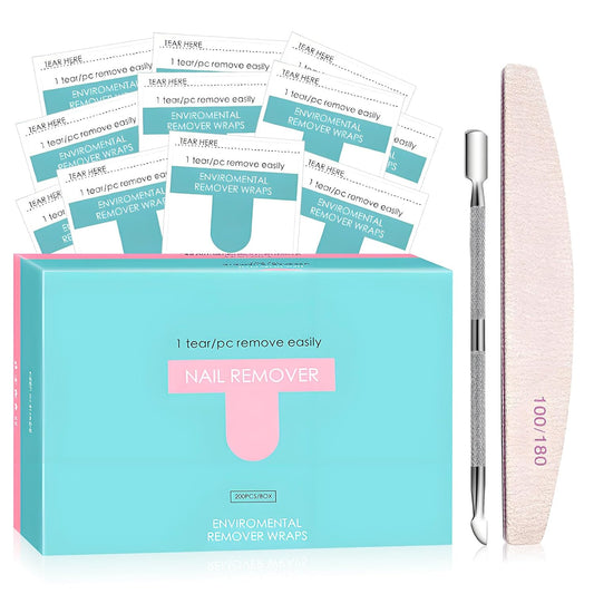 Nail Polish Remover Wipes,200 Pack Individually Nail Polish Remover Pads with Tools,Portable Fingernail Travel Kit,Quickly removedor de gel para uñas for Salon Home