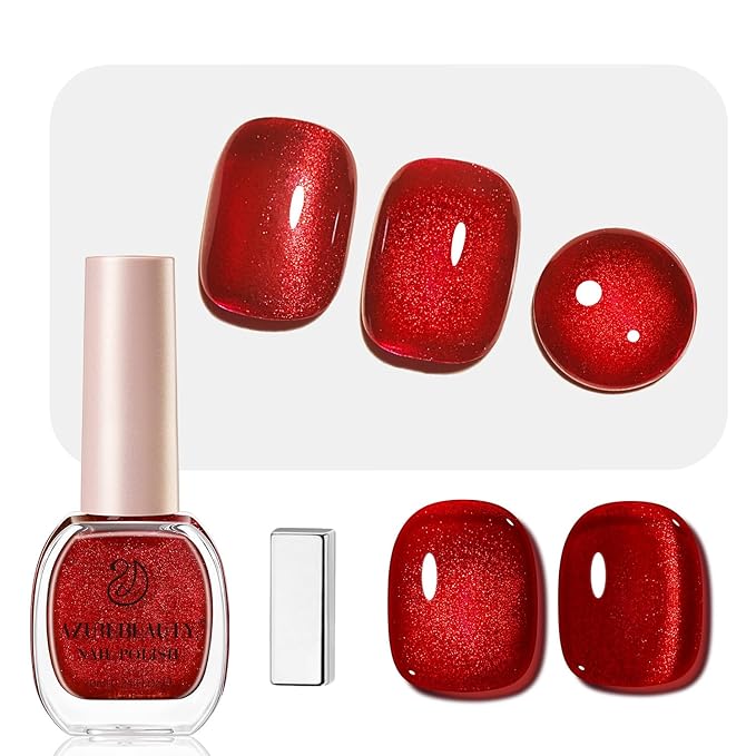 AZUREBEAUTY Red Burgundy Glitter Nail Polish, Quick Dry Ruby Christmas Natural Shine Nail Lacquer Salon-Quality for Women Girl Gifts