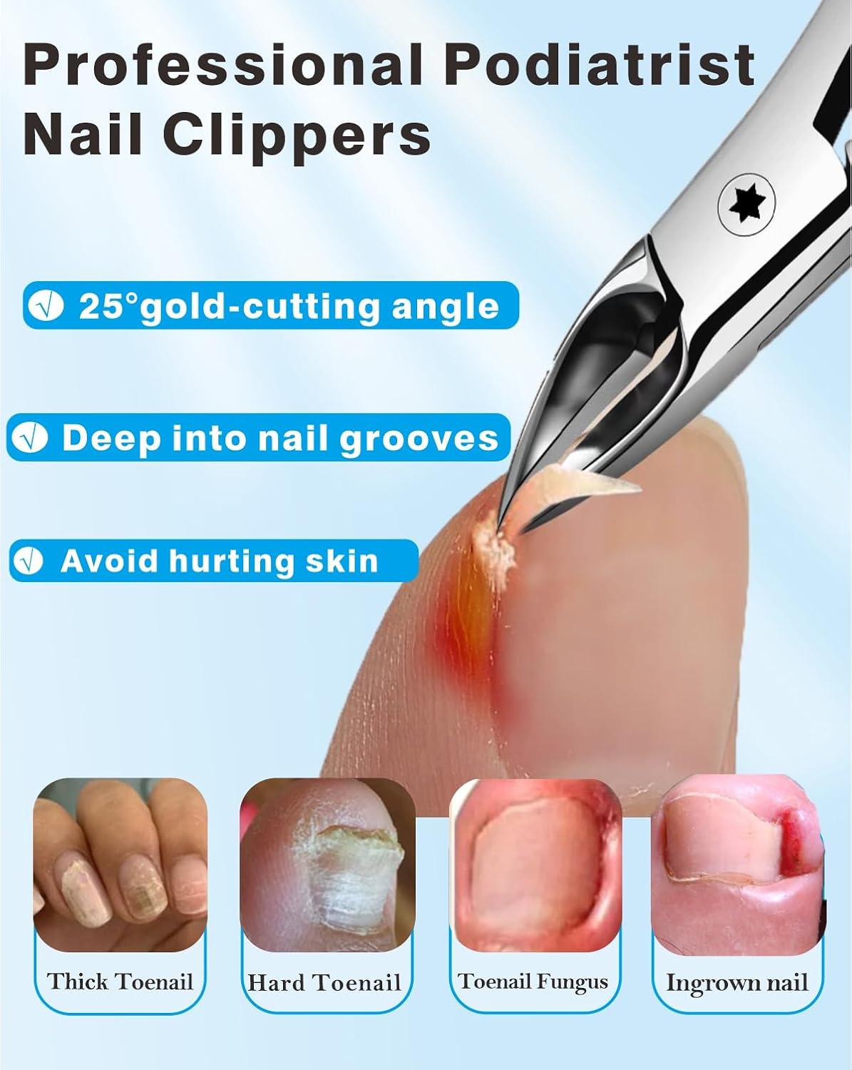 Toe Nail Clippers for Ingrown & Thick Toenails with Nail File & Cleaner - Podiatrist Ingrown Toenail Clippers Set for Seniors & Adults - Ingrown Nail Tool with Stainless Steel Super Sharp Blades