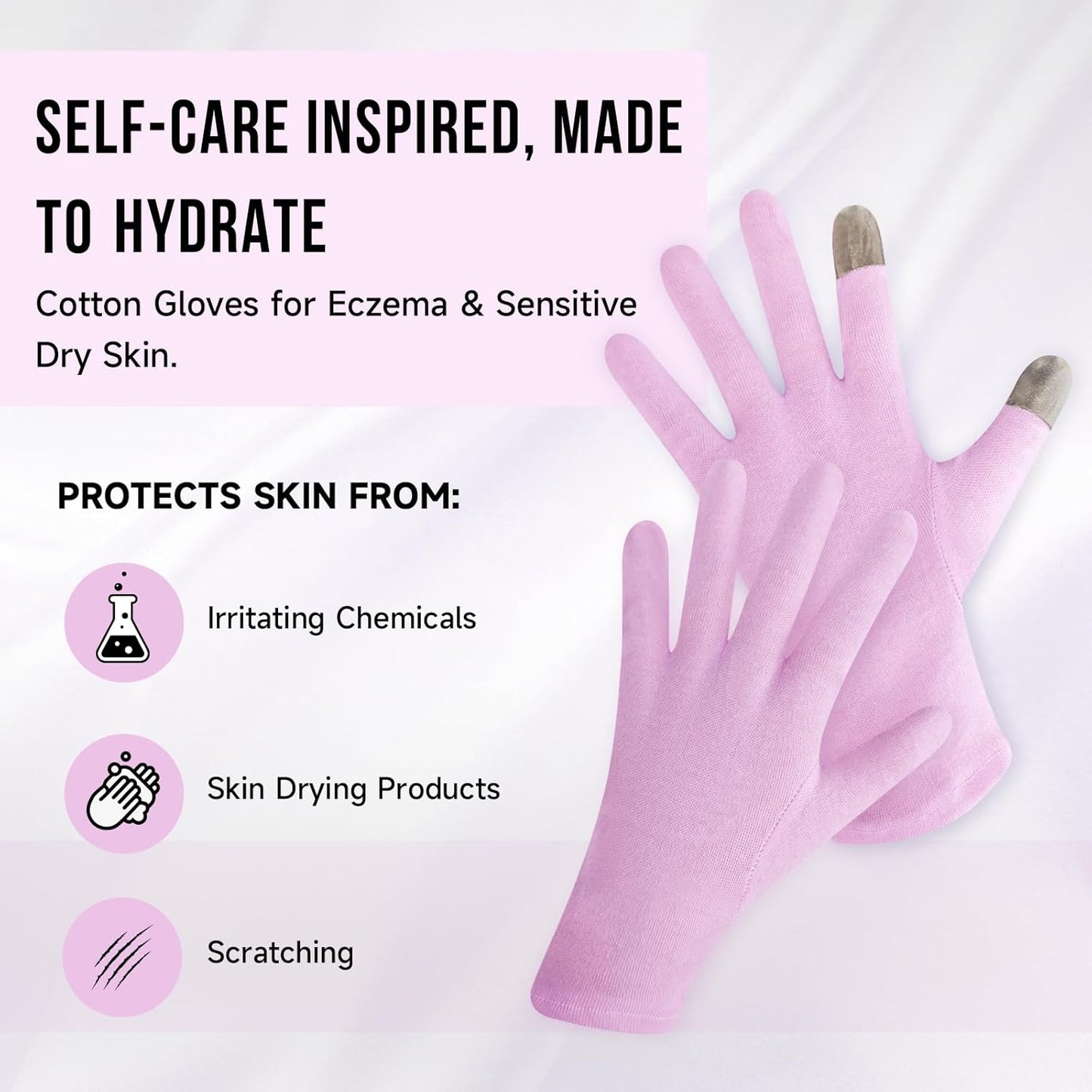 HandLove Premium 100% Cotton Gloves | Moisturizing Gloves for Dry Hands & Eczema | Overnight Sleeping Gloves, Eczema Gloves | Touchscreen | Touch Purple, 12 Pairs