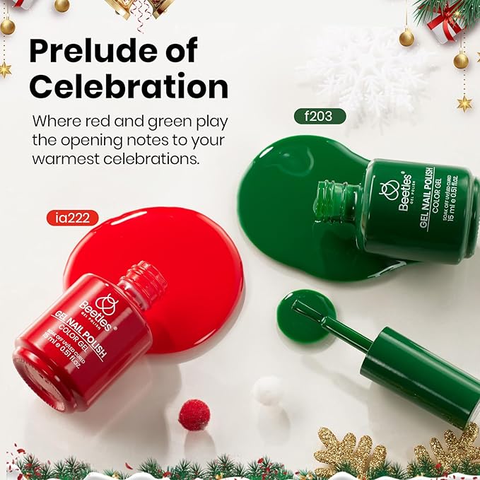 Beetles Gel Polish Christmas Gel Nail Polish Set Red Green Classic Colors Soak off UV Led Lamp Needed Manicure Salon DIY Home Gifts for Women Girls Prelude of Celebration