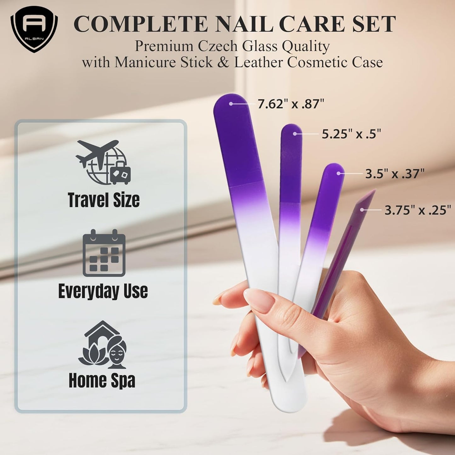 Alban Czech Glass Nail File Parent (Purple & Plum, 5, Count, 180/240 Grit)