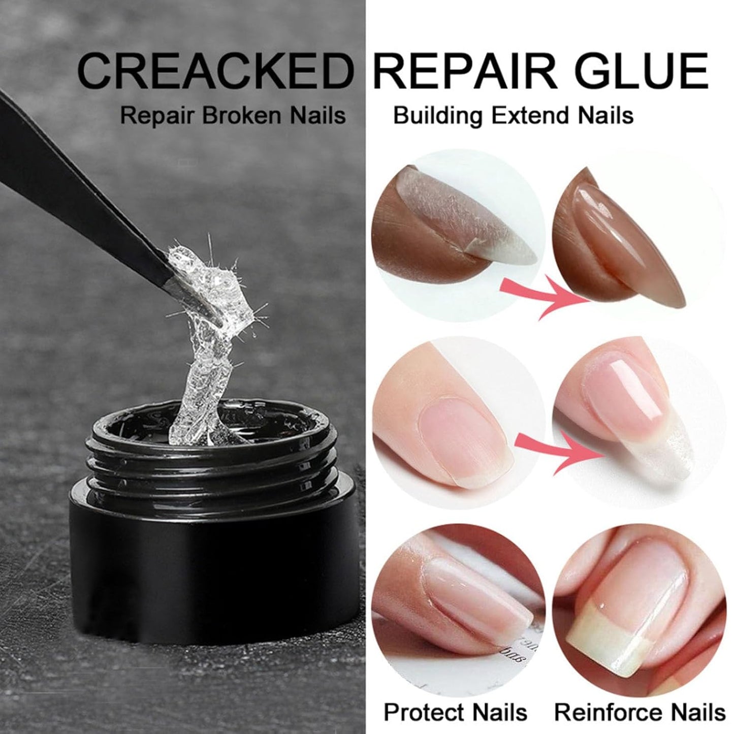 NovaCharm Nail Repair Glue for Damaged Nails, Strong Nail Strengthener for Thin and Split Natural Nails, Instant Cracked Nail Nails Repair Gel - Long Lasting and Easy for Beginners Daily Care