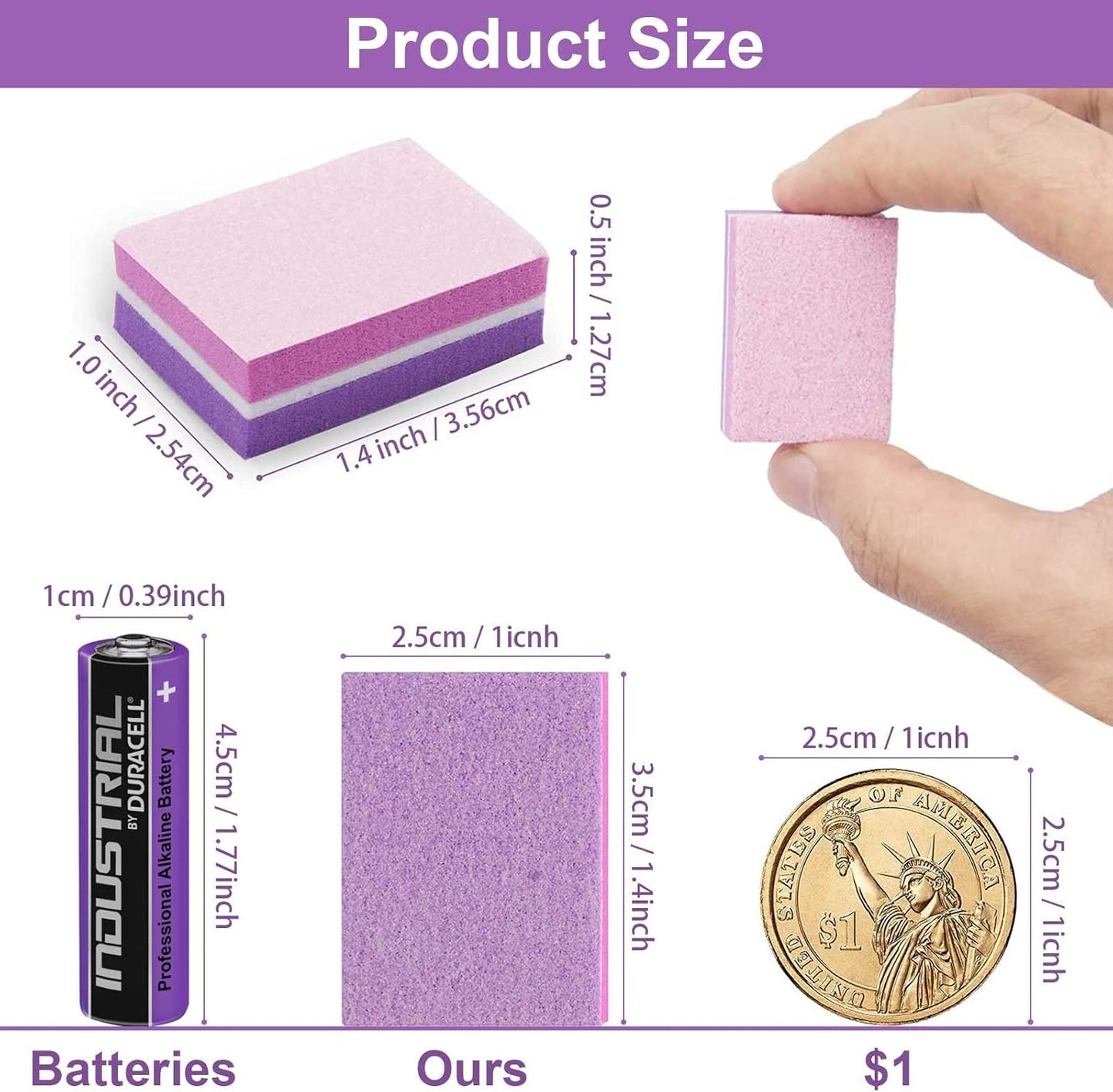 CGBE Nail Buffer, Buffer Block Nail File 100/180 Grit, Mini Nail Buffers Block Sponge Double Sided Nail File for Acrylic Nails Manicure Tools 50PCS (Pink-Purple)