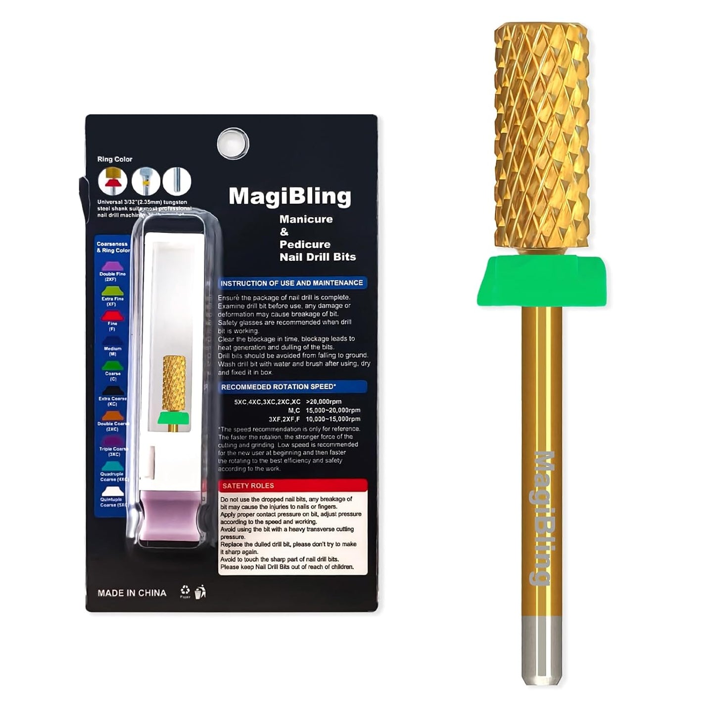 3/32'' Super Cut Nail Drill Bits for Fast Hard Gel Removal, MagiBling Tungsten Carbide Bits for Professional Users, Upward Deep Cut, Right Hand Use, Manicure Cuticle Gel Polishing, Coarse.