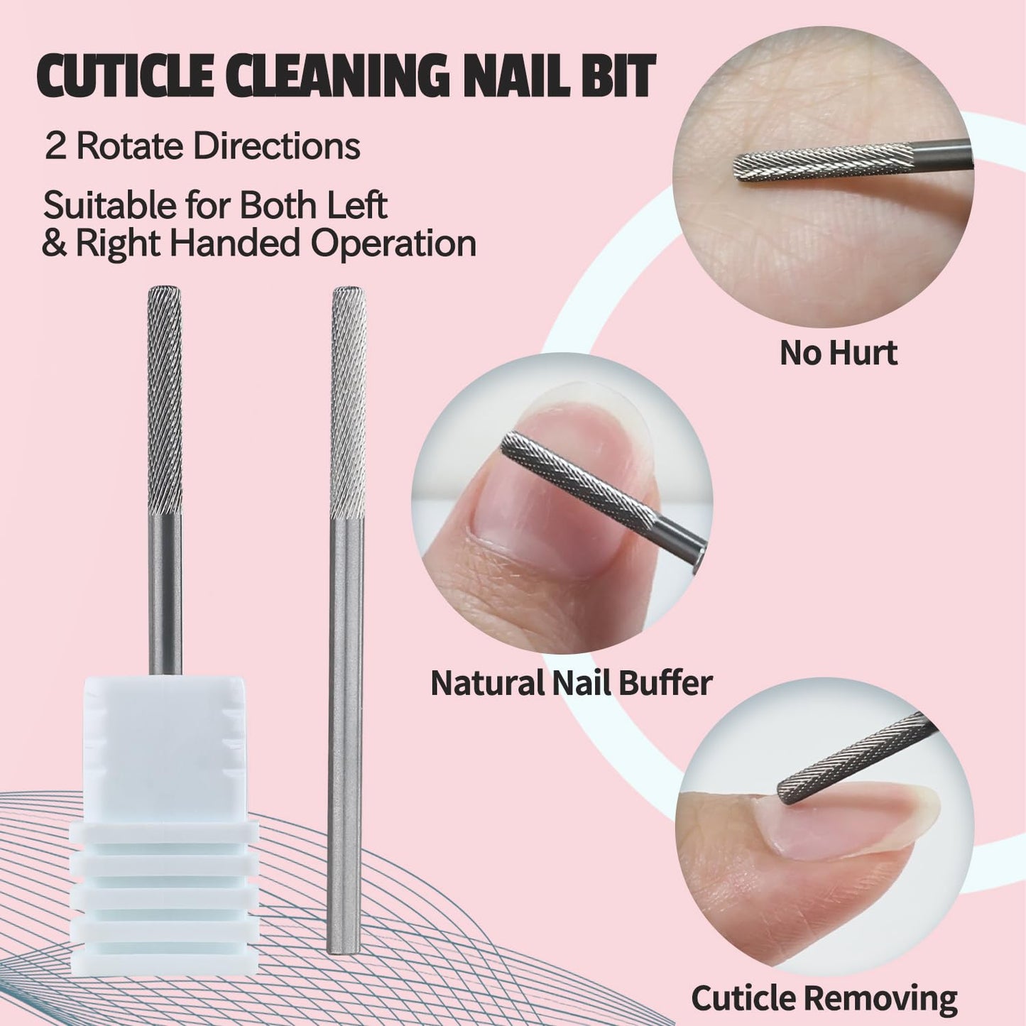 Nail Drill Bit Professional Safety Carbide Nature Nail Buffer Drill Bit 3/32” Cuticle Dead Skin Remover,Nail Prepare Bit Nail Bed File Manicure Two Way Rotate for Home Salon,3XF-Flat