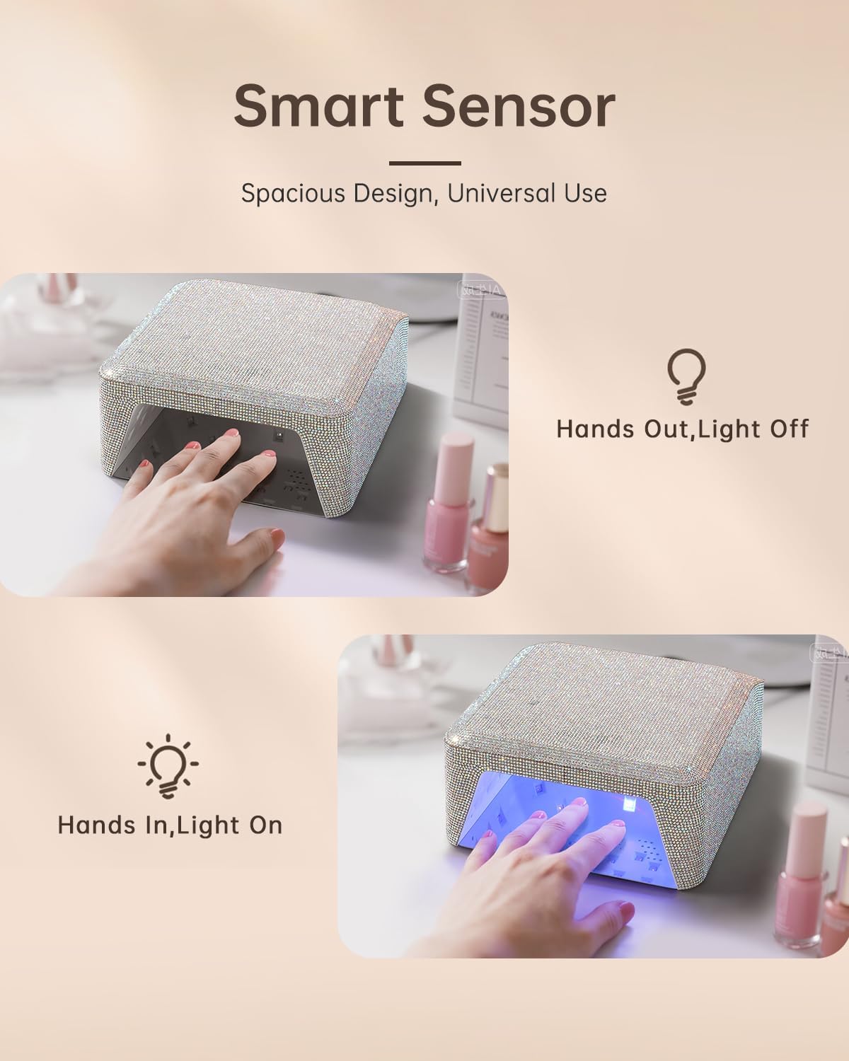 UV Nail Lamp, Rechargeable LED Nail Lamp Sparkly Gel Polish Light 4 Timer Setting Professional Quick Dry Curing Lamp with Display Auto Sensor for Salon & Home