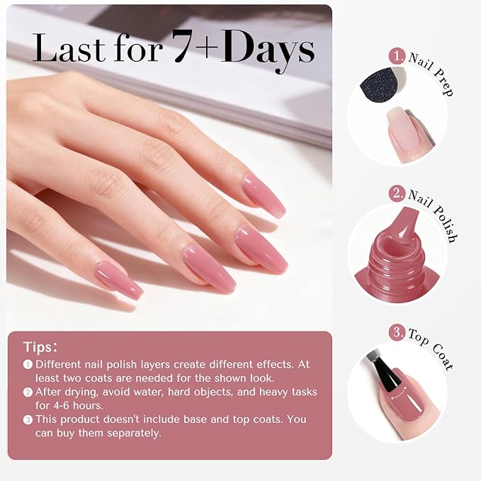 AZUREBEAUTY Nail Polish, Hazy Rose Quick Dry Nail Lacquer Natural Strengthening Treatment Kit DIY Salon at Home Women Gifts 0.34 fl oz